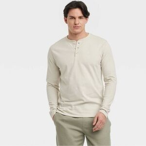 Goodfellow & Co NWT Large Long Sleeve Henley Shirt Basic Casual Top Ivory